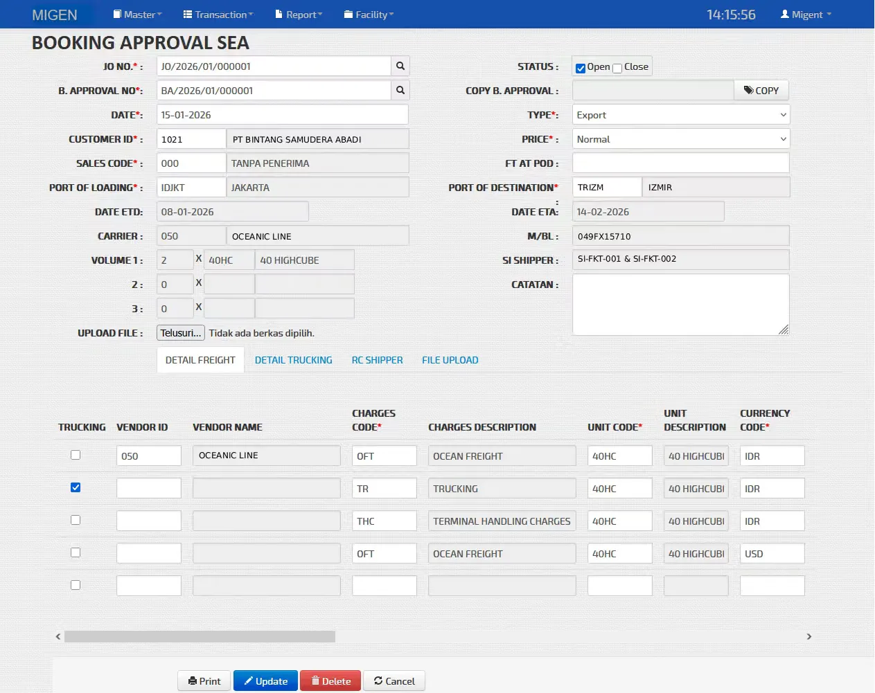 Booking Approval Sea