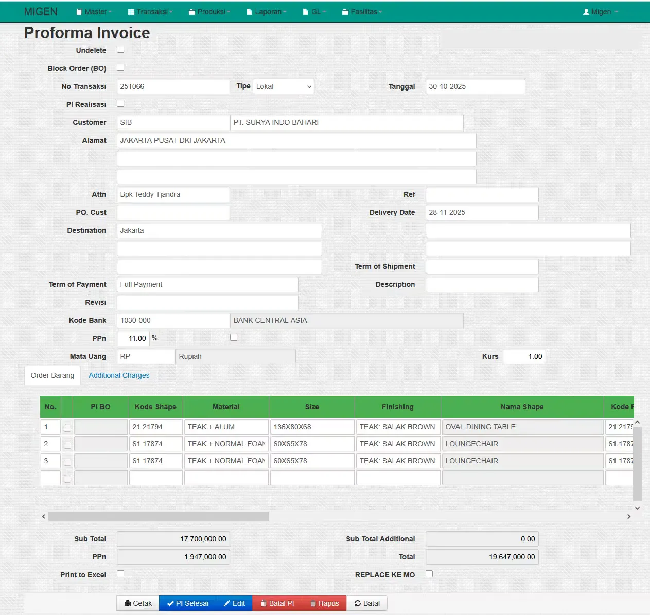 Proforma Invoice