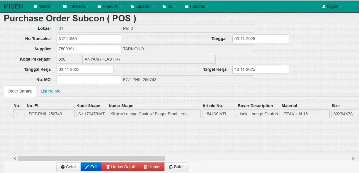 Subcontract Purchase Order